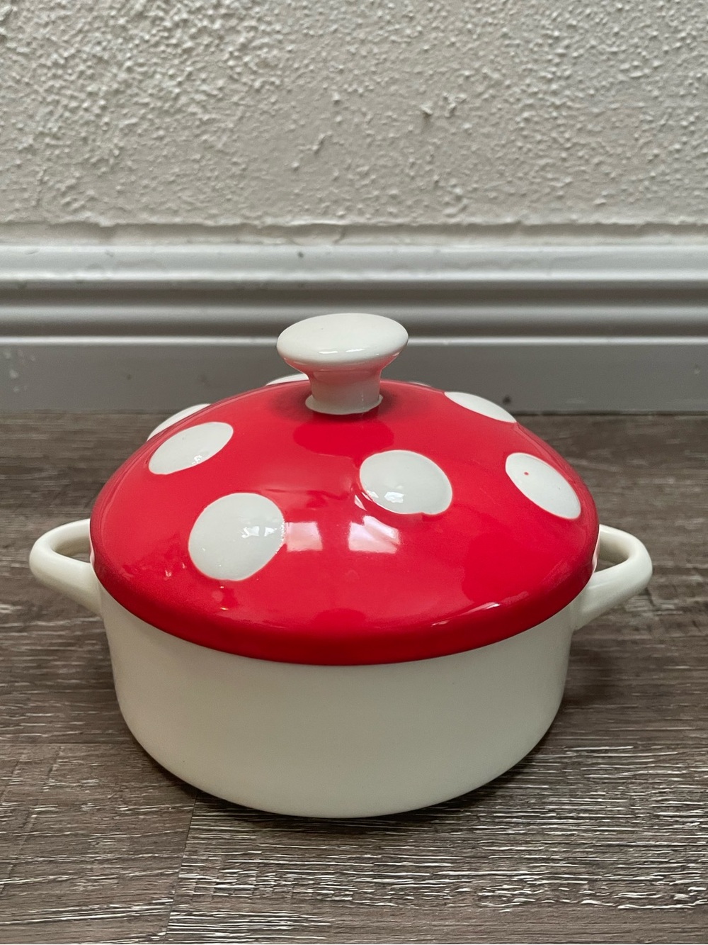 Red and White Polka Dot Mushroom Ceramic Covered Brie Cheese Dish
